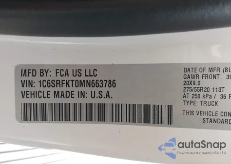 2021 Ram 1500 Limited Longhorn 4X4 5'7 Box z USA, uszkodzony, nr VIN 1C6SRFKT0MN663786